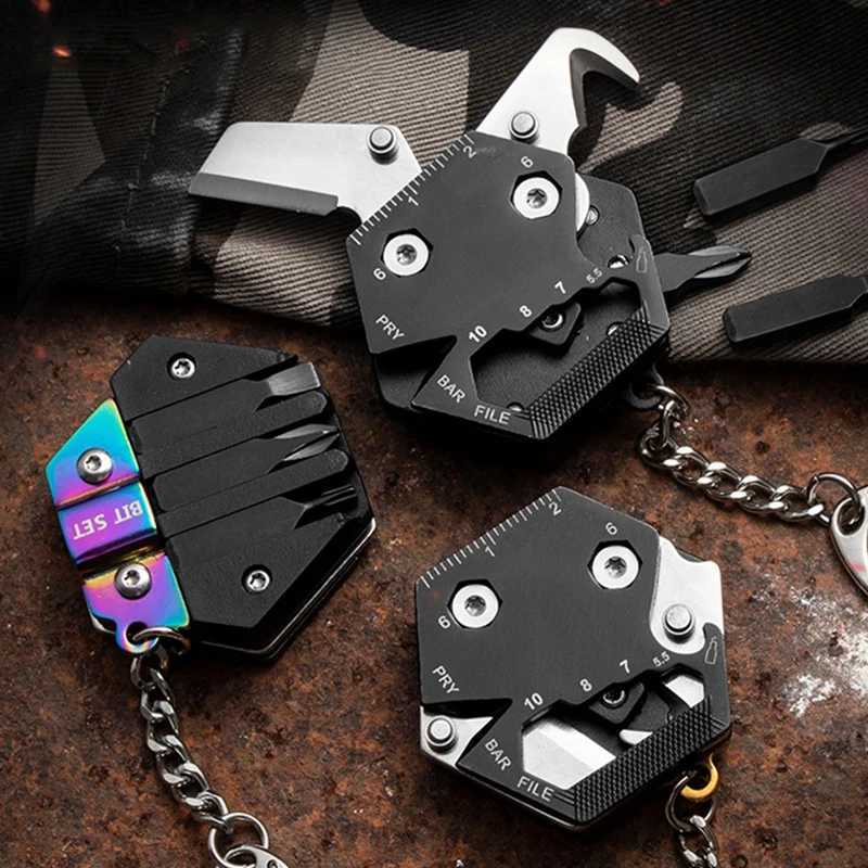 Mini Multi functional Hexagonal Coin Keychain EDC Tool Pocket Folding Screwdriver Knife Bottle Opener Keychain Small Tool W240808