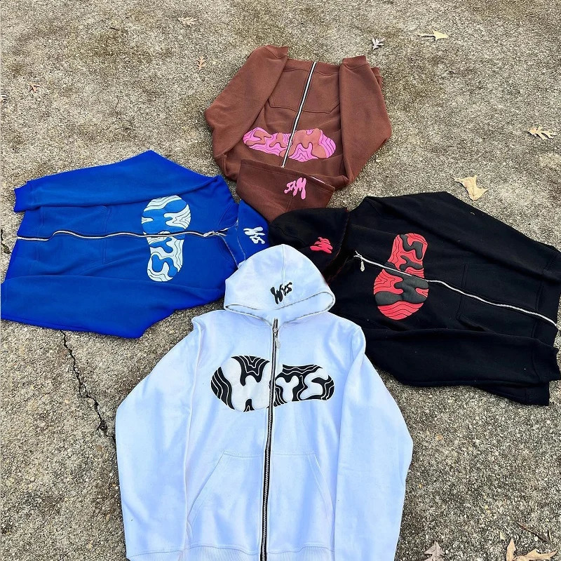 Y2k Zip Up Hoodie Print Punk Hiphop Sweatshirt Hoodies Sport Coat Gothic Long Sleeve Oversized Jacket Goth Harajuku 240812