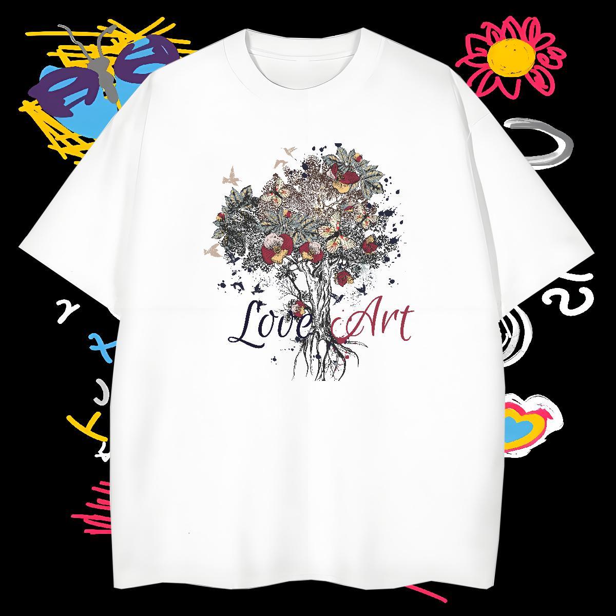 Mens T Shirts 100% Cotton 230g tree Summer Casual Breathable Short Sleeve Custom Anime Men Tops Tees Casual New High Quality Tshirts