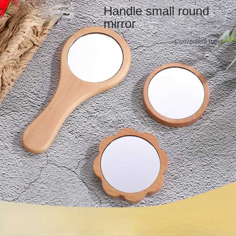 Simple wooden portable mirror mini makeup mirror womens handheld beauty makeup mirror mini circular mirror W240813