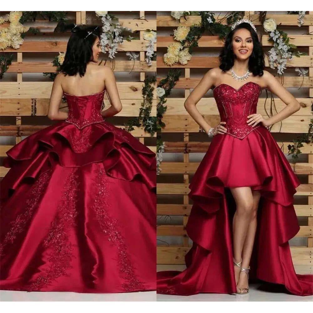 Lace Modern Applique Ball Gown Quinceanera Dress Sweetheart Backless Hi Lo Beaded Special Ocn Dresses Bc D es