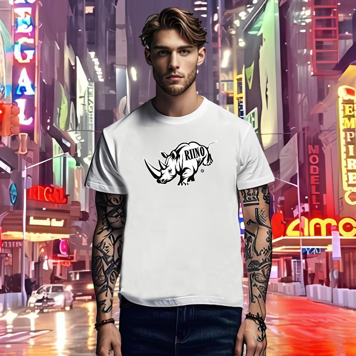 Men T Shirts 230g 100% Cotton rhinoceros Street Casual Breathable Soft Anime Men Tops Tees Fashion Design High Quality Tee Shirt