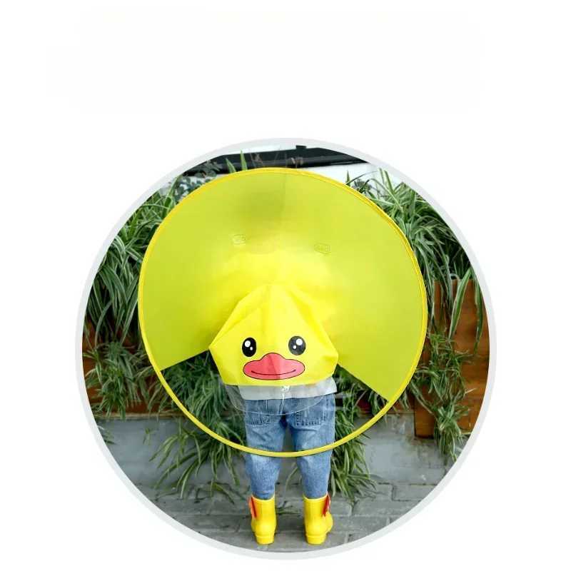 Creative Kids Rain Cover Cute Cartoon Duck UFO Childrens Raincoat Boys And Girls Umbrella Hat Windproof Poncho Rain Gear Hot Y240810