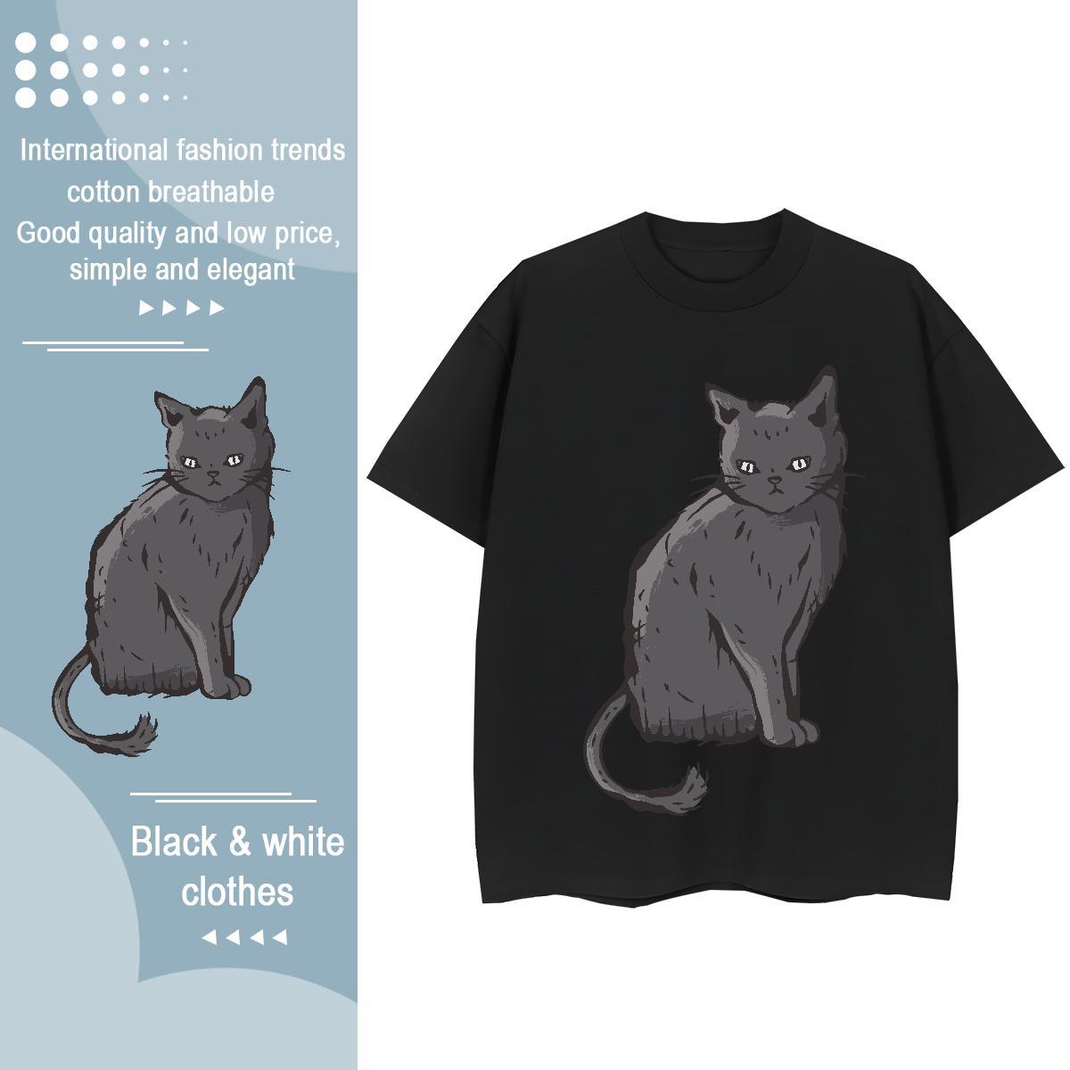 TOP Quality T-Shirts cat Breathable Short Sleeve Casual Daily Wear Custom Print Plus Size 230g 100% Cotton Tshirt for Man Woman Wholesale Polos