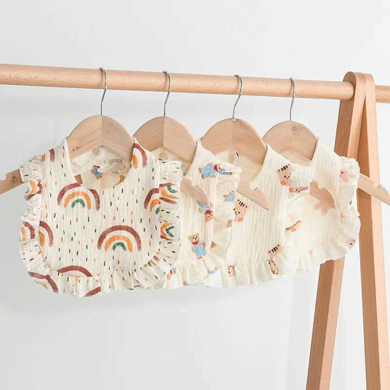 Bibs Burp Cloths New Cute Cotton Gauze Baby Feeding Drool Bib Ruffle Floral Print Infants Saliva Towel Soft Burp Cloth Newborn Toddler Kid BibsL4812