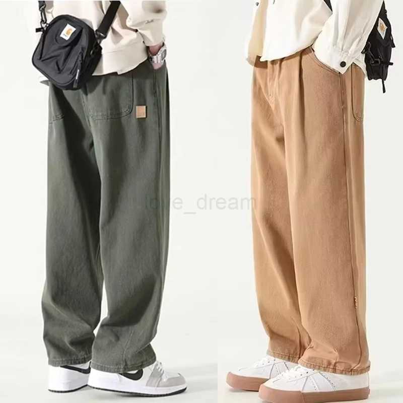 M-3XL American Fashion Brand Patchwork Pants Men Green Khaki Joggers Drawstring Cotton Cargo Trousers Men Y2K All-match PantsXJ240813