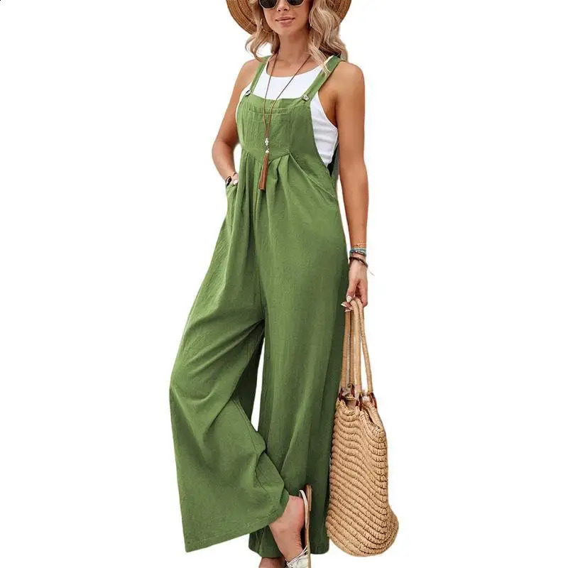 Summer Trendy Pants Women Cotton Casual Jumpsuit Solid Multi-Color Wide Leg Straight Pants Office Ladys All-Match Trousers 240813