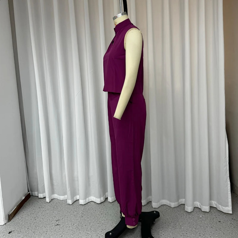Wefads Women Two Piece Set Summer Simple Solid Round Neck Sleeveless Button Top With Pocket Pants Set Streetwear 240813