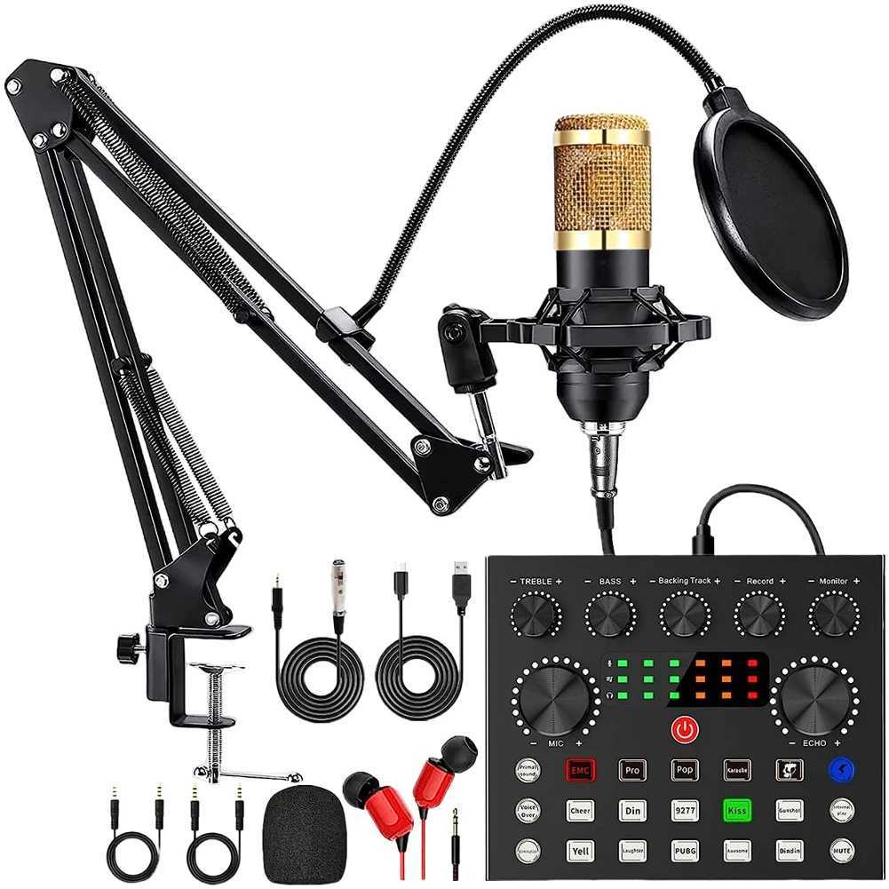 Podcast Equipment with BM800 Microphone and V8 Sound Card Double-Layer Pop Filter Perfect for Podcasting Gaming Music Recording CL240813