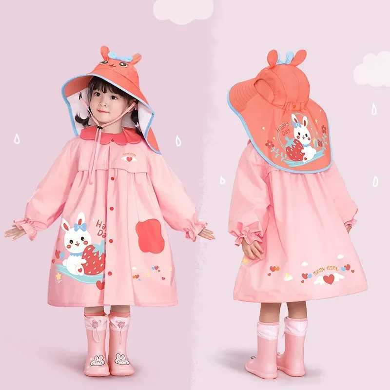 Cartoon Rabbit Childrens Raincoats Rain Coat with Big Hat for Kids Girls Kindergarten Baby Rain Coat Rain Poncho Rain Jacket Y240810
