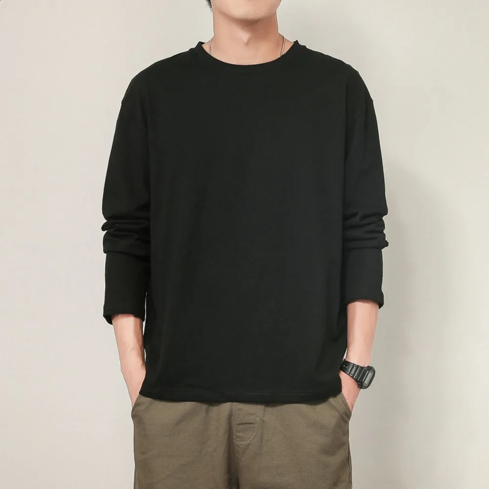 Cotton Mens T-shirt Solid Color Breathable Man Long Sleeves Pure Color Women T Shirt T-shirts for Male Tops Tees 240812