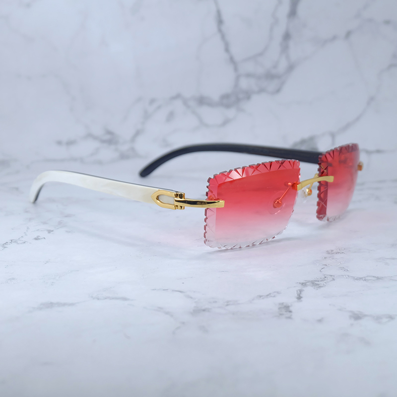 Diamond Cut Sunglasses Natural White Inside Black Buffalo Horn Stylish Vintage Sun Glasses Rimless Mens Shark Cut Designer Carter Shades Eyewear 012