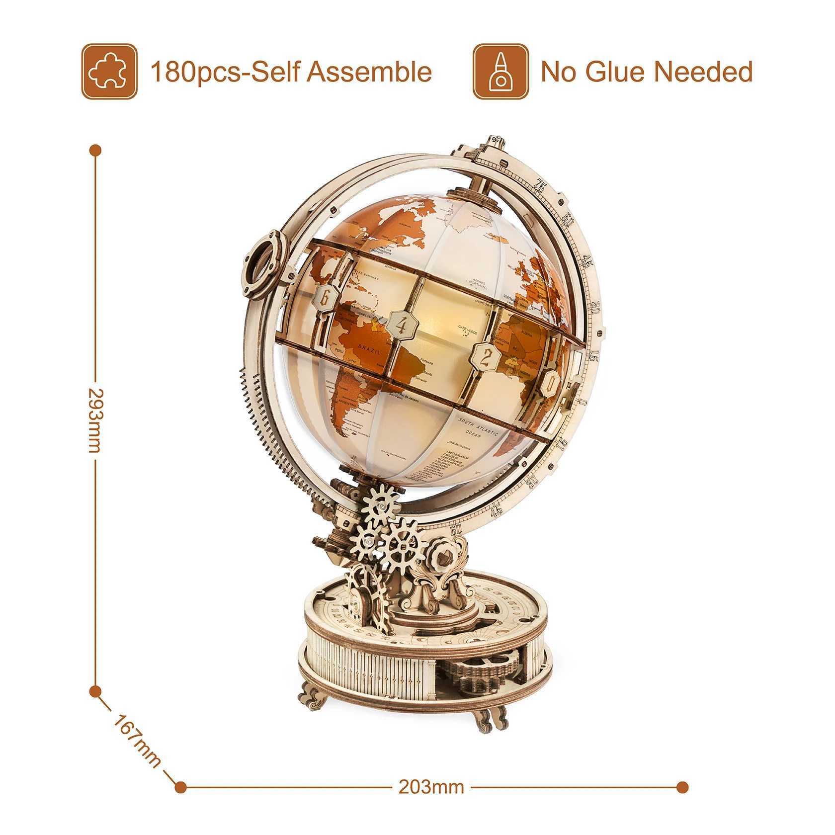 Wooden Globe Lamp 3D Puzzle Games for Birthday Gift for Kids Adults for Home Decor Building Blocks 3D Y240812