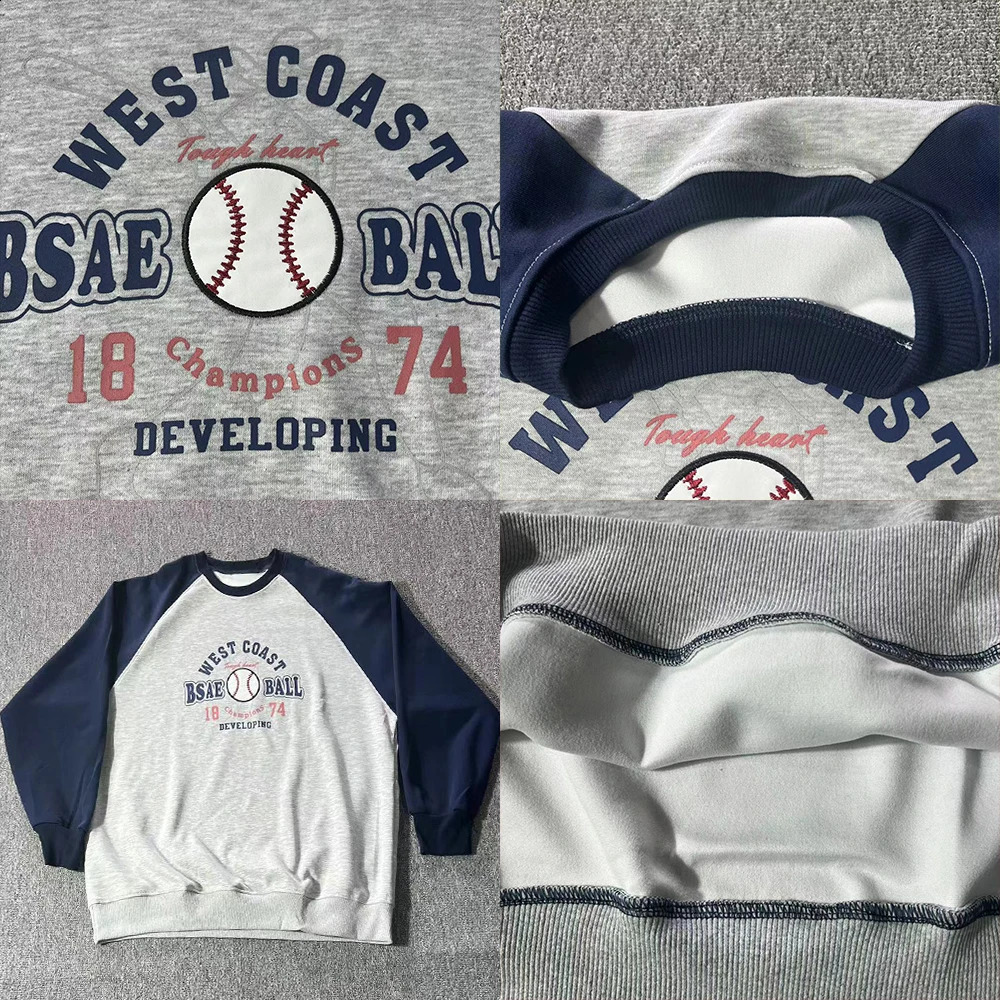 Gmiixder American Retro T-shirt Baseball Patchwork O-neck Shirt Men Women Classic Sweatshirt Unisex Long Sleeve Patchwork Top 240812