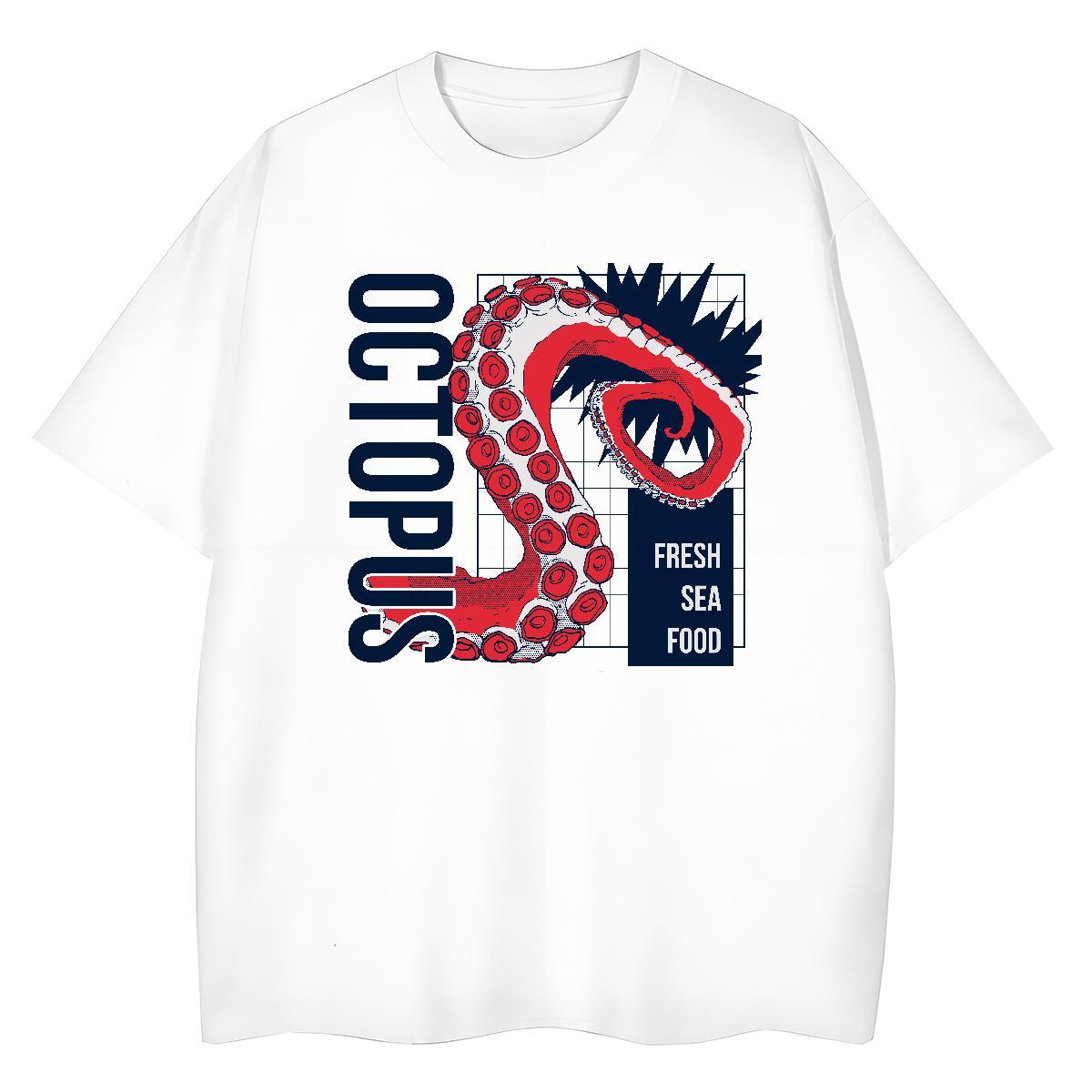 High Quality T-Shirts octopus tentacle Pure Cotton Casual Daily Wear DIY Anime 100% Cotton 230g Mens Tshirts Brand Clothings