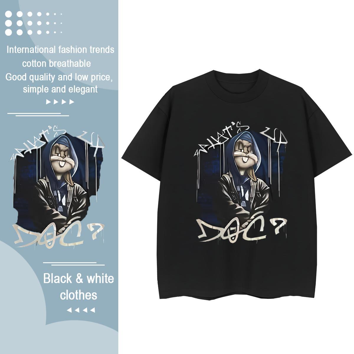 Fashion T-Shirts for Women O-Neck Short Sleeve 230g Cotton Unisex Tshirts Plus Size Cartoon rabbit Daily Wear Soft Top Shirts