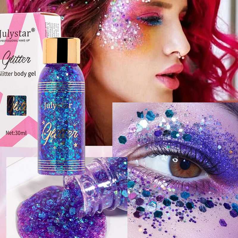 Multi functional glittering nails hair body facial glittering gel art glittering sequins festival stage glitter liquid eye shadow decoration W240812