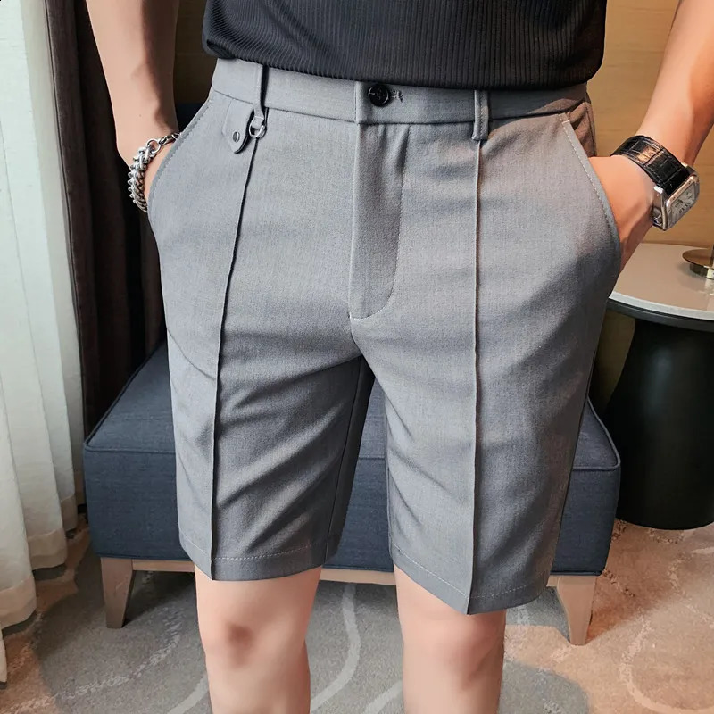 Mens Short Summer Knee Length Thin Elegant Shorts For Men Clothing 2024 Business Casual Slim Fit Office Short Homme Plus Size 240812