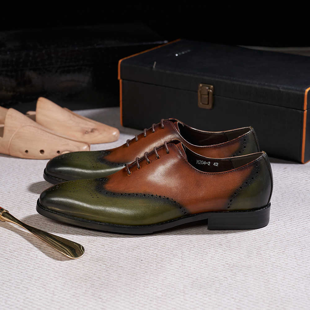 CMM European Mens Leather Shoes Brown Green Fashionable Business Dress Oxford Shoes Formal Wedding Dress Shoes