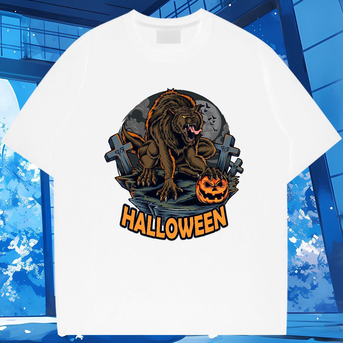 T-Shirts 230g Pure Cotton Halloween Home Outdoor Breathable Short Sleeve Custom Print Plus Size Men Tops Tees Classic Loose Fit Polos