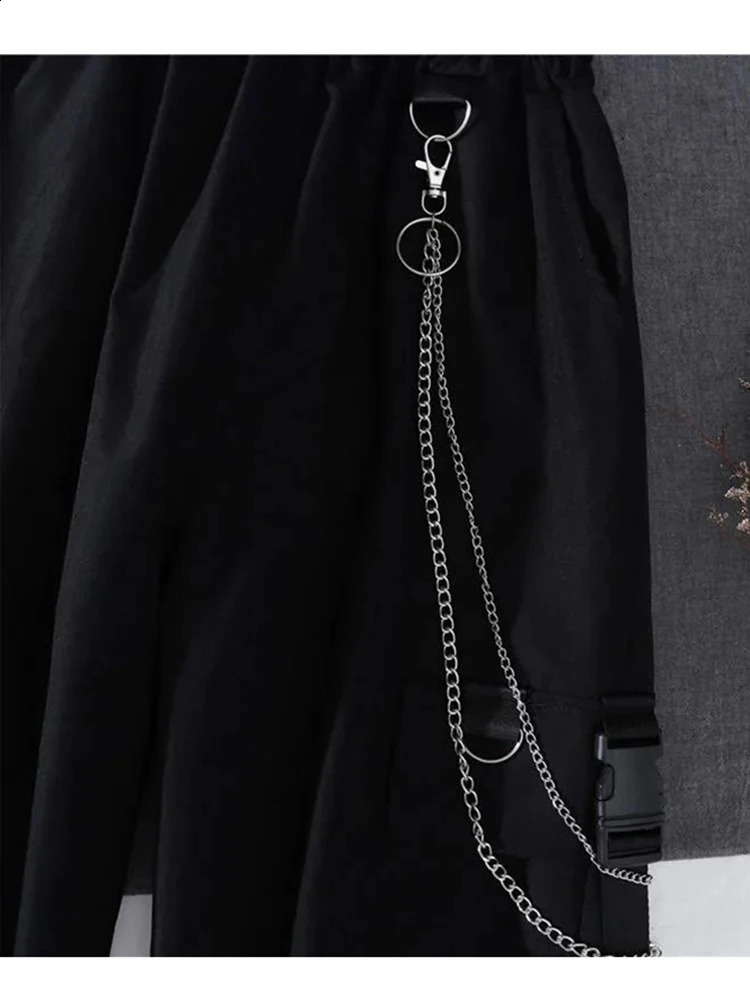 Women Streetwear Two-piece Suit Splice Chain Long SleeveRibbon Chain Pants Harajuku Cargo Pants 2 Piece Sets Womens Outfits 240813