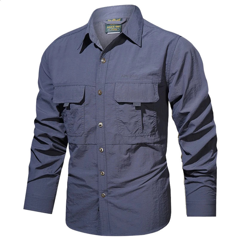 Mens summer lightweight tactical shirt quick drying long sleeved military outdoor work cargo Plus size 4XL 240812