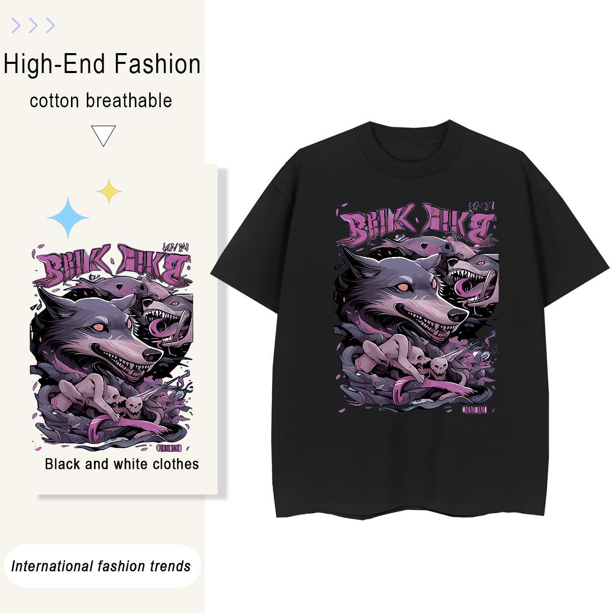 2024 Men Tshirts wolf Street 230g Pure Cotton Clothings Round Neck Short Sleeve Popular Men T Shirts Custom Cartoon