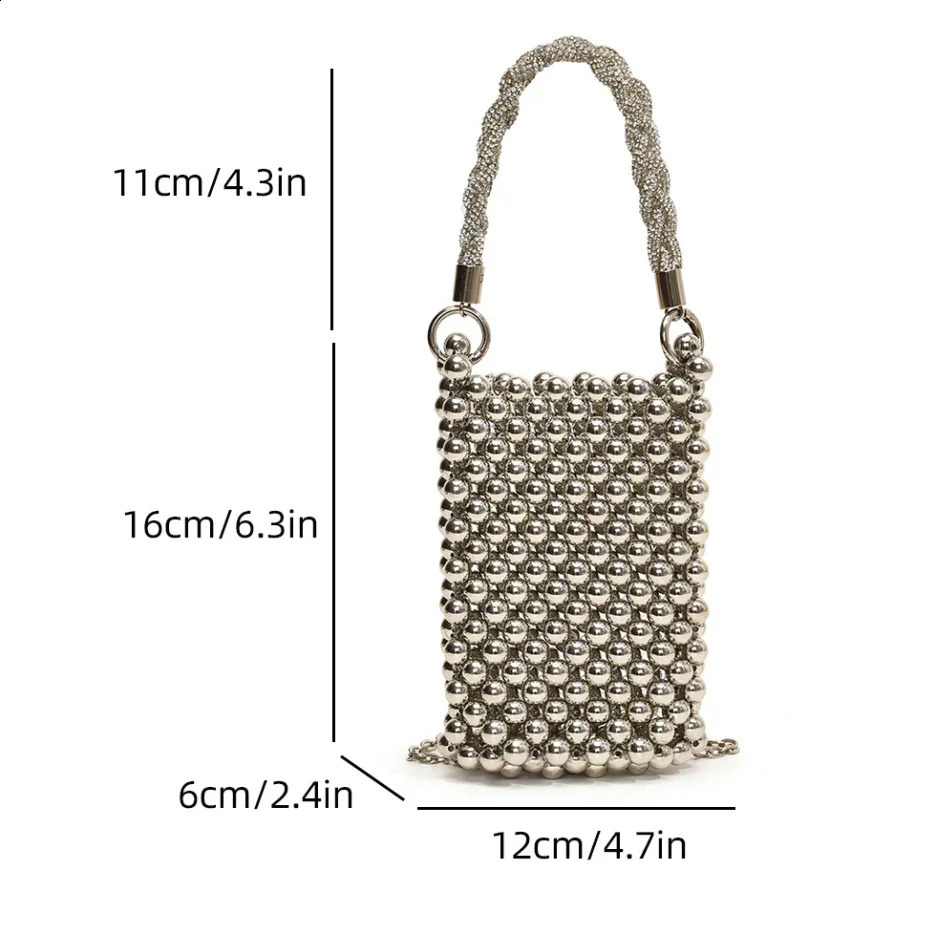Handle s Evening Clutch Bag Silver Party Wedding Purse Pearl Handbag 2024 Summer Handmade Beading Crossbody Phone 240812