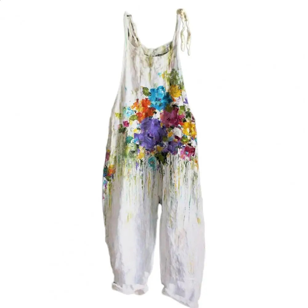 Women Jumpsuit Floral Print Wide Leg Beach Jumpsuit Vintage Temperament Loose-fitting Jumpsuit For Holiday 240813