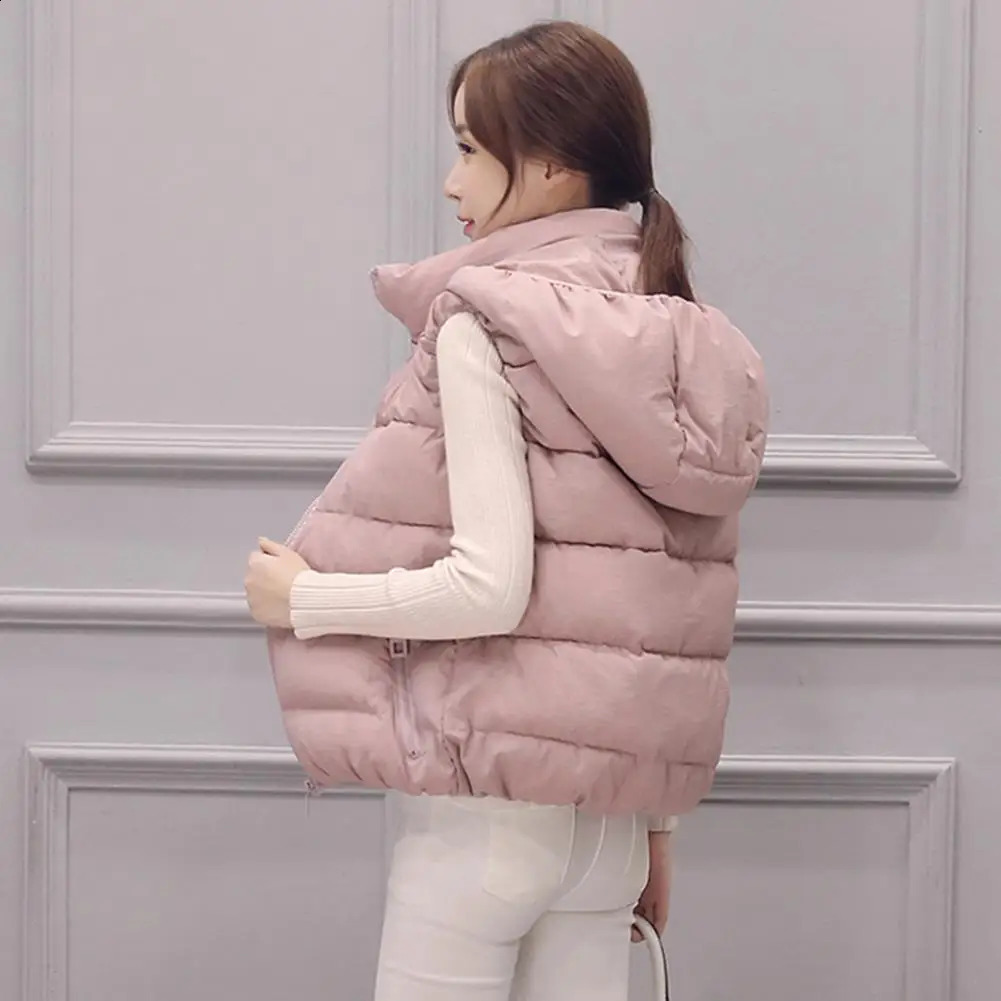 Soft Women Hooded Vest Zipper Pockets Keep Warm Casual Style Vest Coat Autumn Winter Sleeveless Clothing 240813