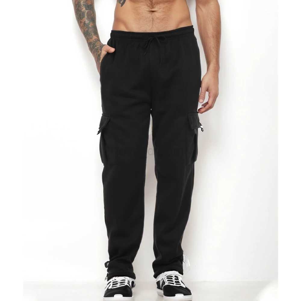 Mens Cargo Sweatpants Straight Fit Joggers Sports Pants Autumn Winter Streetwear Loose Fleece Long Pants Men Multi-pocket PantsXJ240813