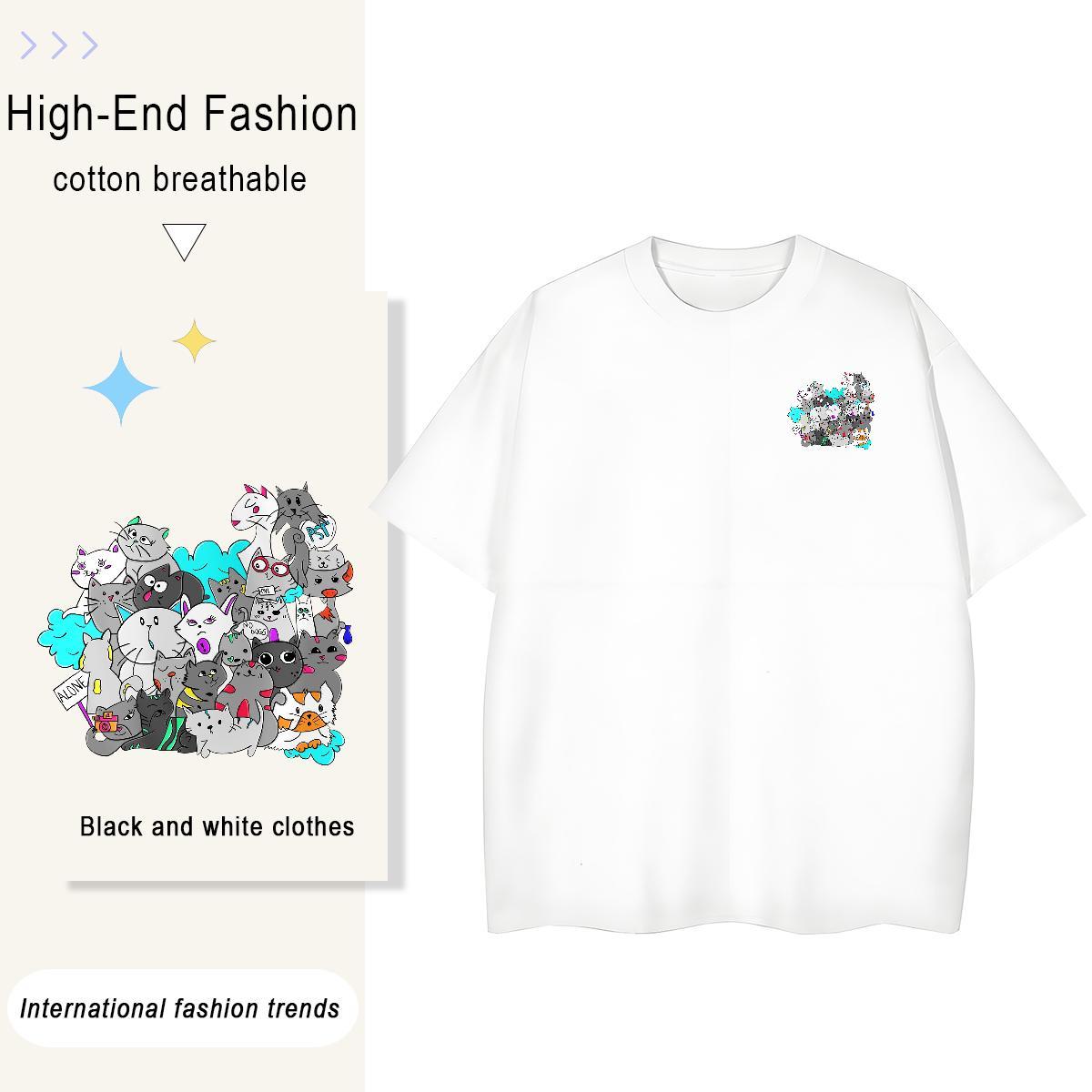 Men T Shirts 230g Cotton cat Street Wear Breathable Short Sleeve Custom Anime Tshirts Fashion Designer Cool Design Tees