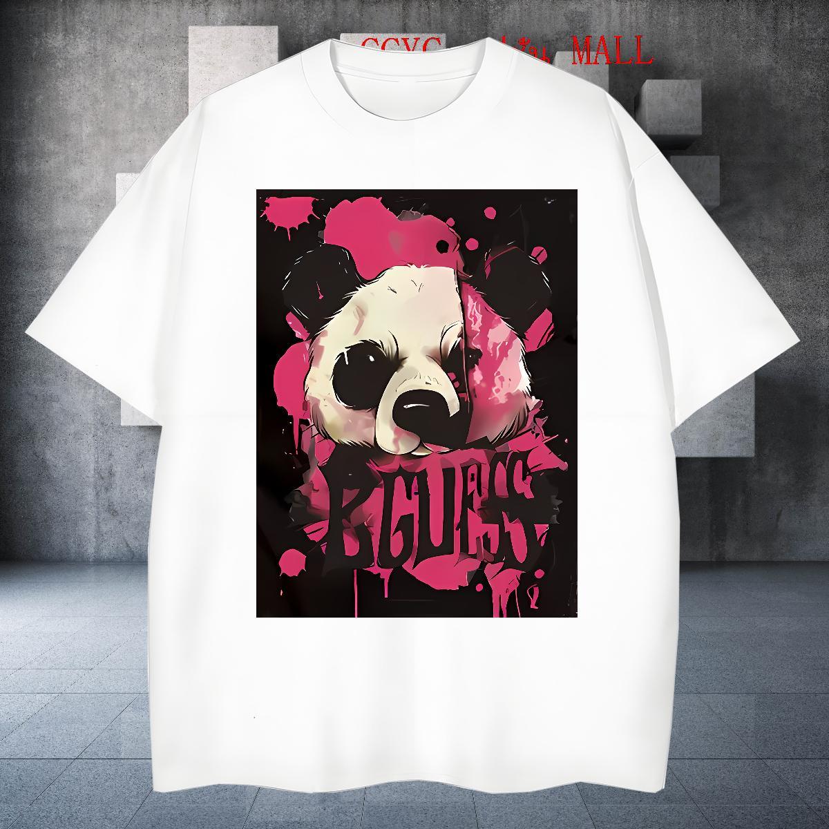 Cool T Shirt For Man panda Short Sleeve O-Neck Casual Beach Oversized 4XL 230g Cotton Men Clothes T-Shirt Stylist Polos