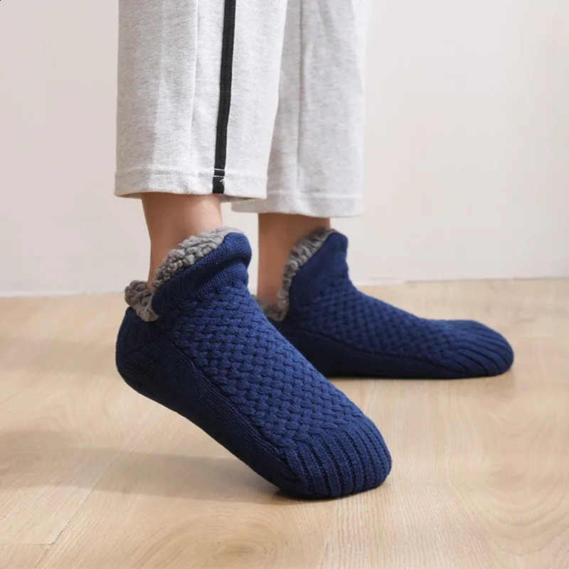 Winter Indoor Home Socks for Women and Men Warm Velvet Thick Floor Socks Plush Soft Slippers Adults Bottom Glue Sock 240812