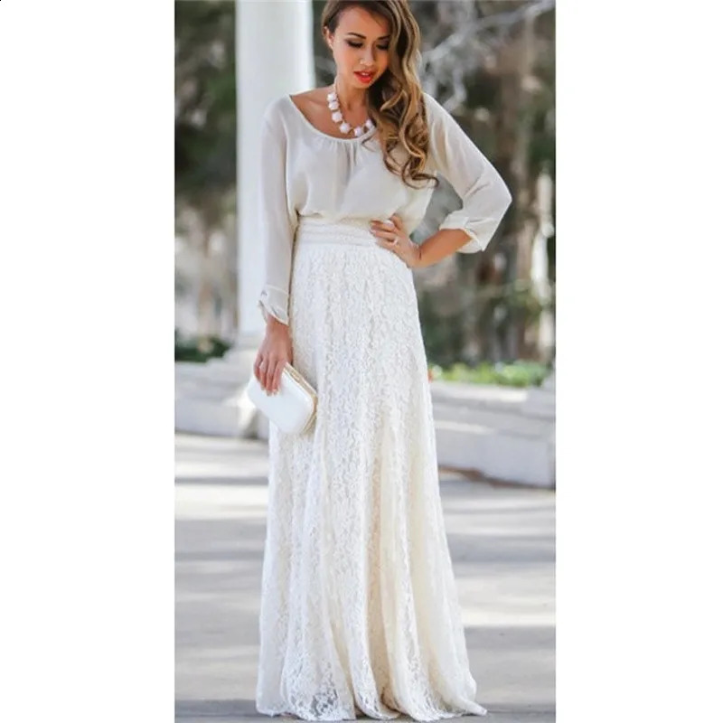 Women Double Lace Layer Chiffon Pleated Long Maxi Skirt Elastic Waist Floral Ankle-Length long skirt streetwear PZ1585 240812