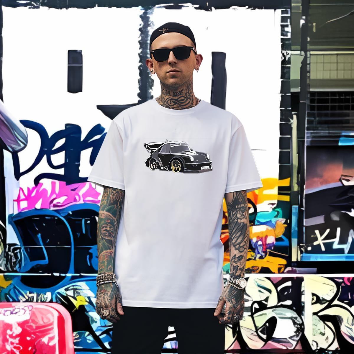 Soft car T Shirts Men High Street Hip Hop Tshirts 230g Pure Cotton 2024 DIY Round Neck Short Sleeve Asian Size Clothes