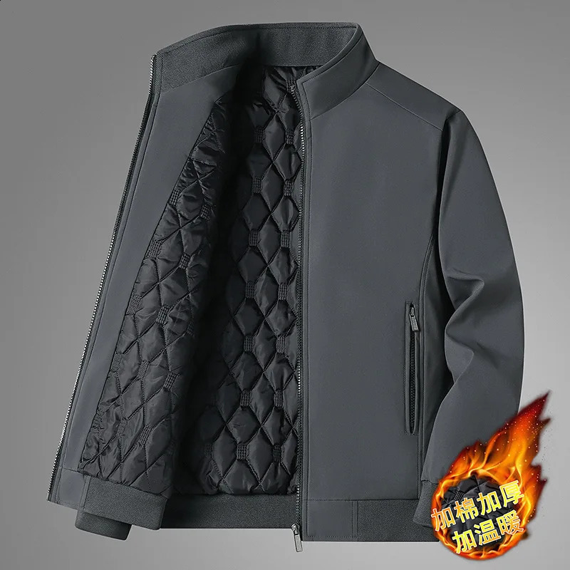 Autumn Winter Jacket Mens Middle-Aged Large Size Loose Plus Cotton Thickened Warm Stand-Up Collar Coat Fashion Casual Dad 240812