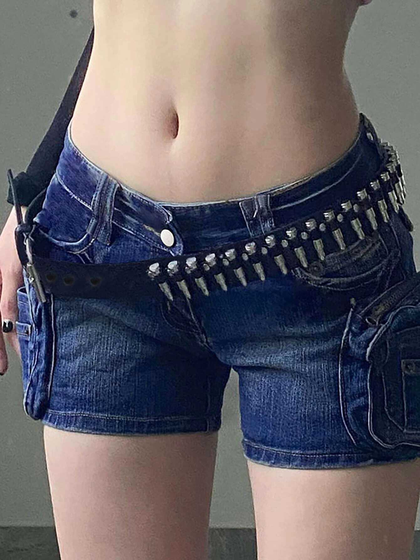 Fashion womens leather bullet decoration belt Gothic punk rock Mustang womens leather waist sealing belt clothing accessories W240807