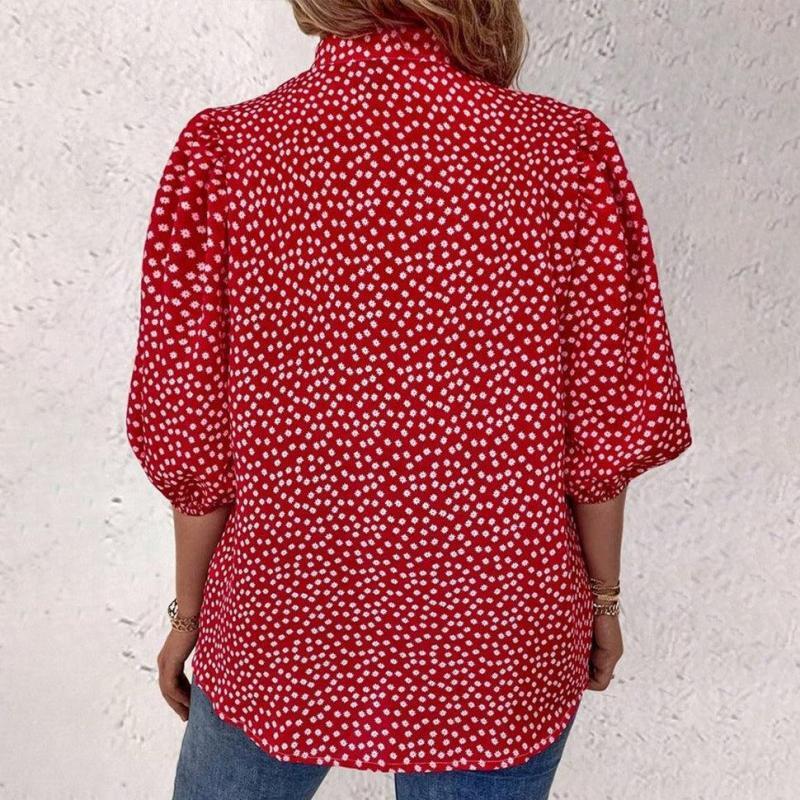 2024 polka dot mid sleeve lapel button women's oversized loose casual shirt