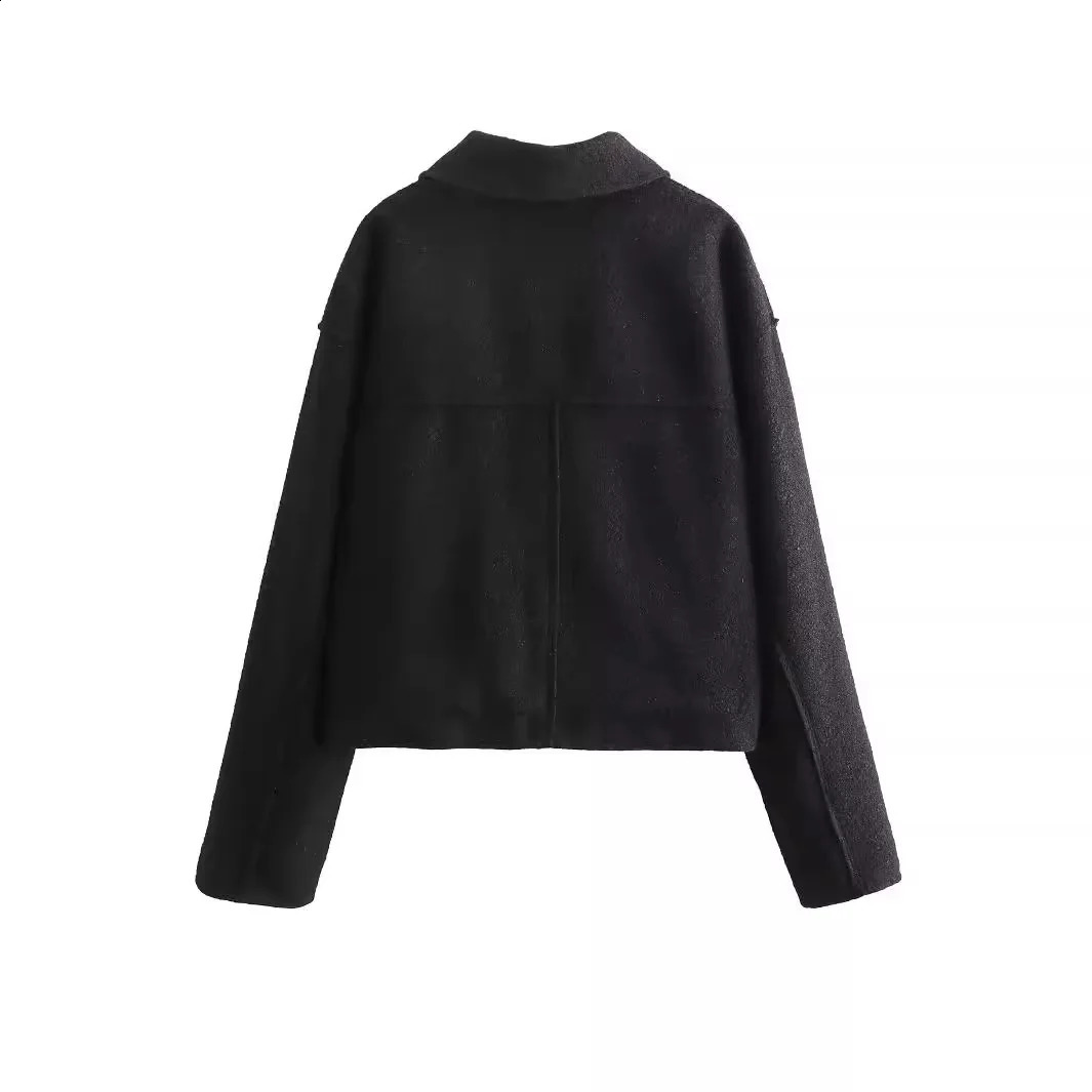 Spring Womens Pocket Grey Front Zipper Jacket Retro Collar Long Sleeve Clothing 240808