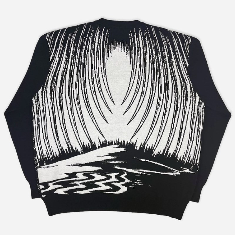 Hip Hop Streetwear Knitted Sweater men Gothic Anime Print Pullover autumn Harajuku Cotton sweater women Oversized Sweater 240812