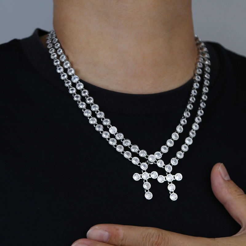 Geometric Zirconia Tennis Chain: Iced-Out 5A CZ Cross Pendant Necklace