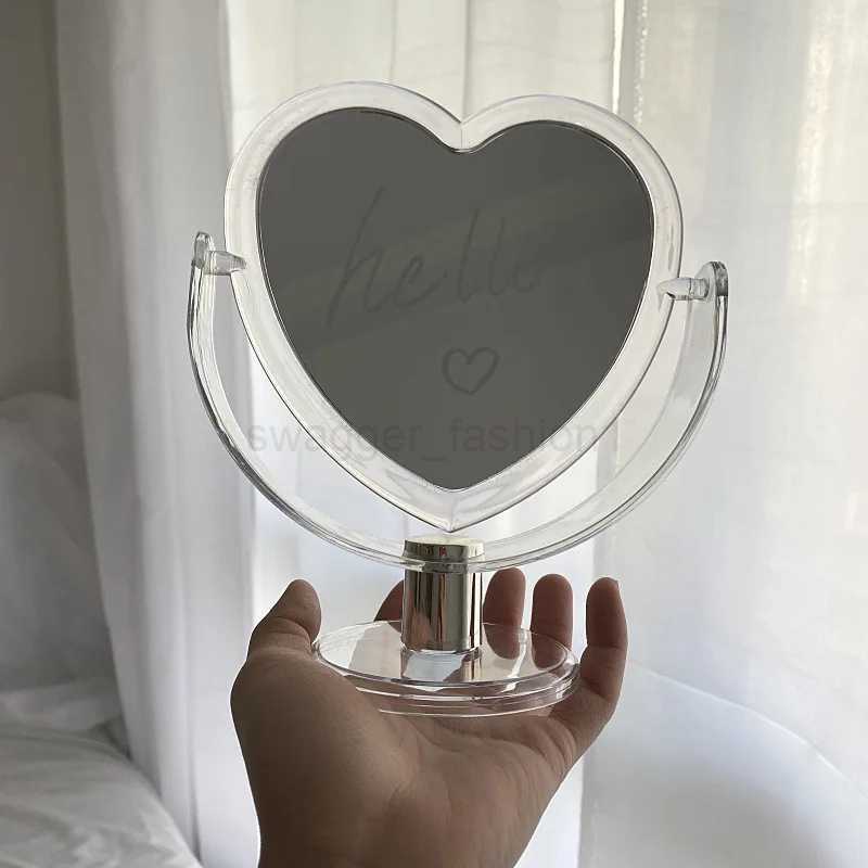 New Acrylic Double Side Makeup Mirror Heart Shaped Cosmetic Mirror Transparent Base Home Bedroom Desktop Make Up MirrorXJ240813