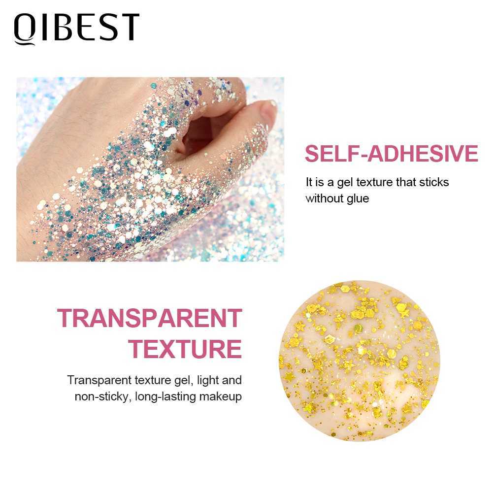 QIBEST body glitter gel nail polish face glitter eye loose sequins cream diamond jewelry rhinestone makeup decoration party festival W240812