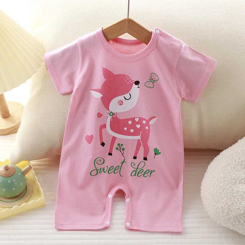 2024 new childrens clothing ultra-thin cotton summer treasure baby short sleeved jumpsuit boys and girls jumpsuit W240812