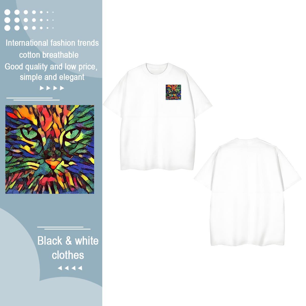 Fashion New Mens Tshirts cat High Street Hip Hop 230g 100% Cotton Tee Shirt Short Sleeve O-Neck TOP Quality T-Shirts Oversized