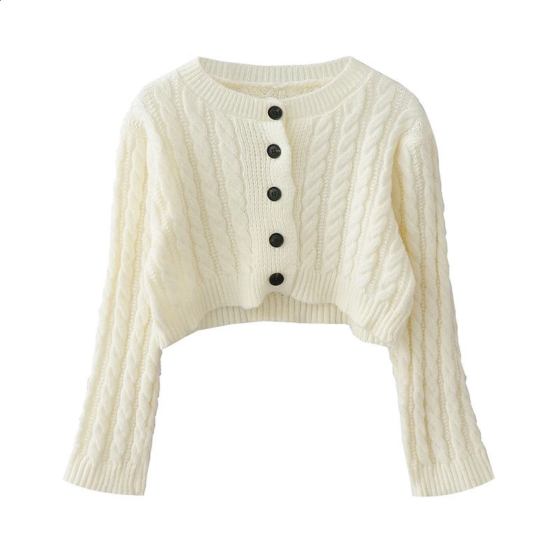 Womens White Cardigan Knitted Sweater Harajuku Aesthetic Y2k Long Sleeves O-Neck Sweaters Jumper Fashion Vintage 2000s Clothes 240812