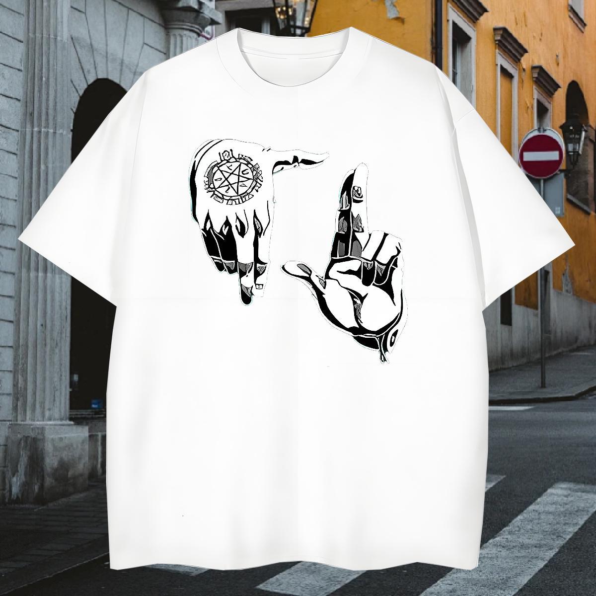 T Shirts Men 230g Cotton hands Hip Hop Round Neck Short Sleeve Asian Size Men Tees Fashion Designer Cool Design Tops