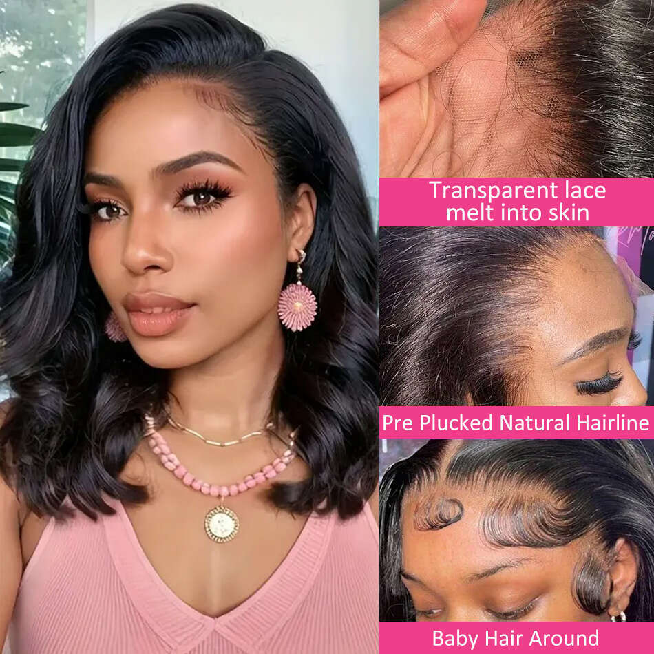 Body Wave Short 250 Density 13X4 Front Human Hair Wig 12 14 16 Inch Bob 13X6 Lace Frontal Wig HD Transparent Brazilian Remy