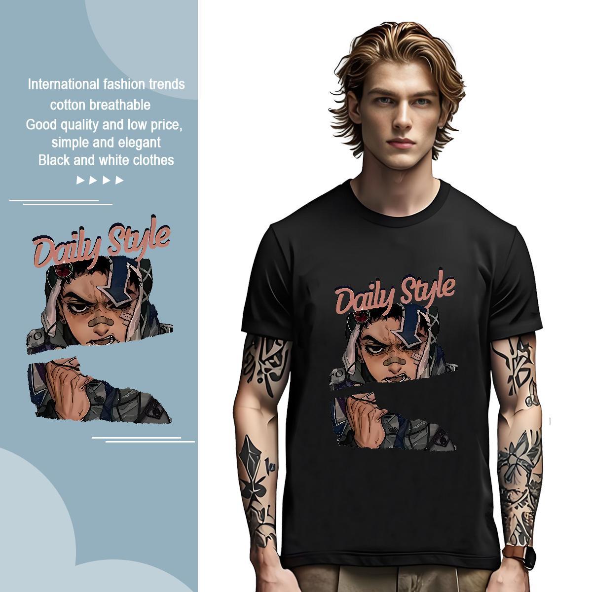 T-Shirts for Men 230g 100% Cotton portrait Casual Daily Wear Breathable Crew Neck White Plus Size Tshirts New Unisex Tops Tees